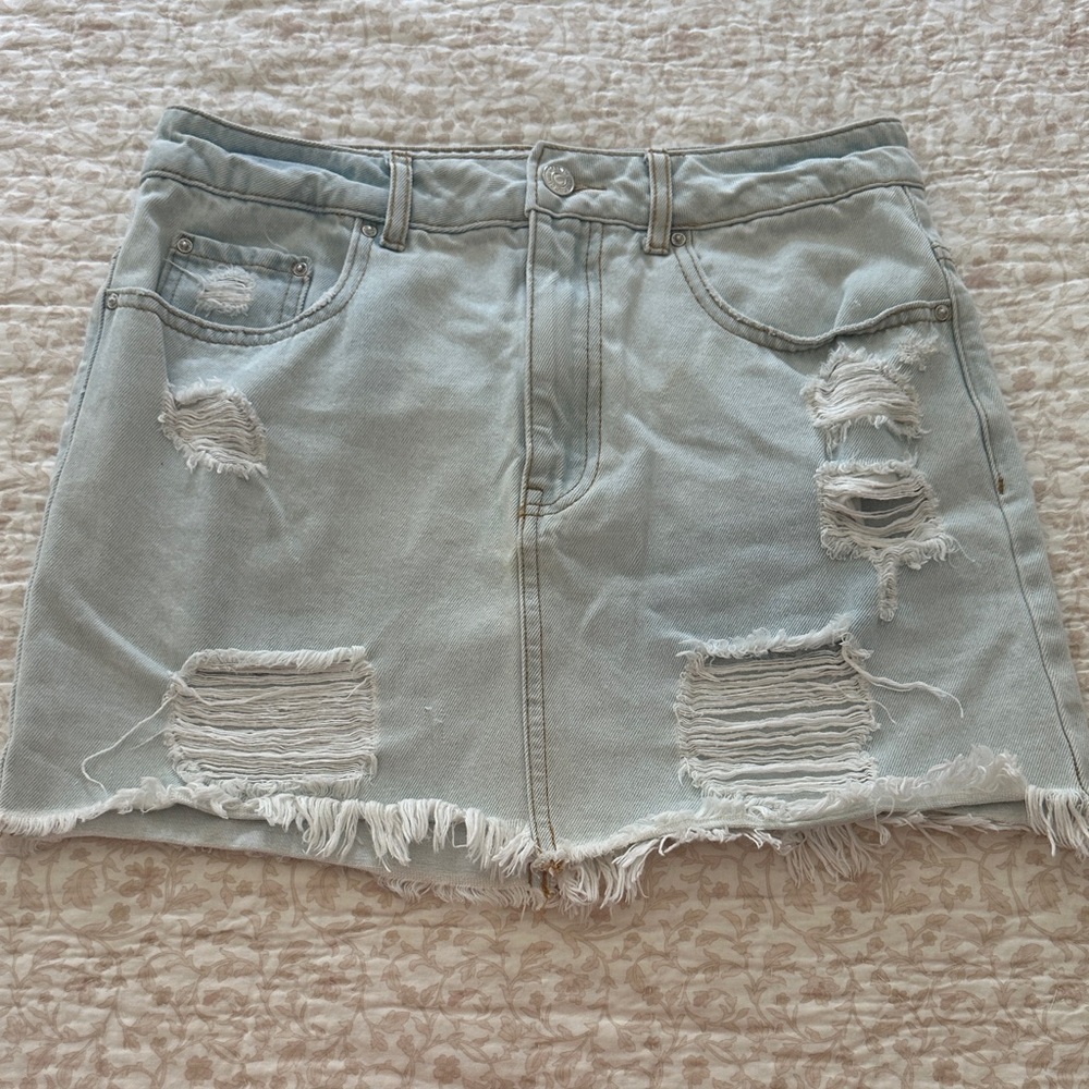 Forever 21 Light Blue Distressed Mini Skirt